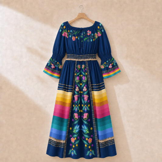 Skyberry Serenade Navy 2 Smocked Waist Peasant Dress
