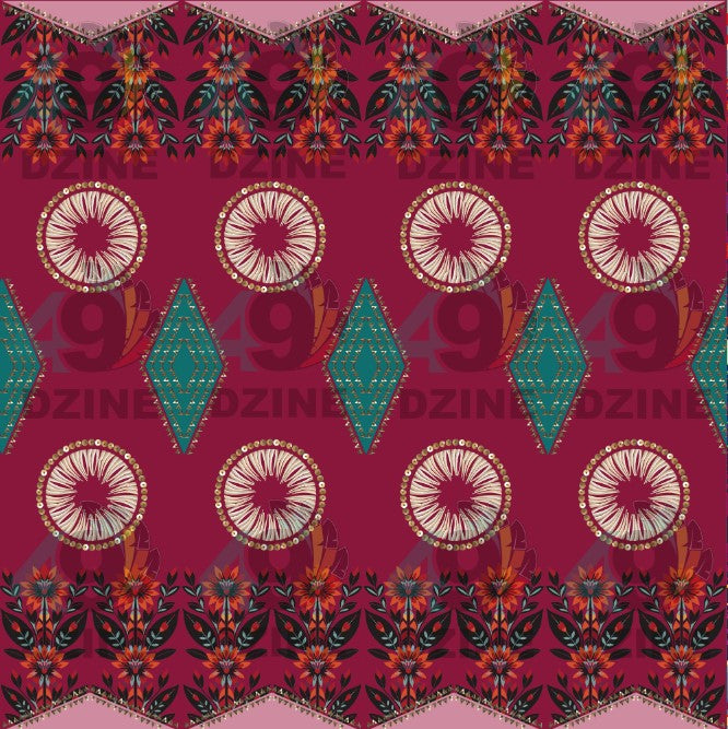 Spring Deco Maroon Fabric