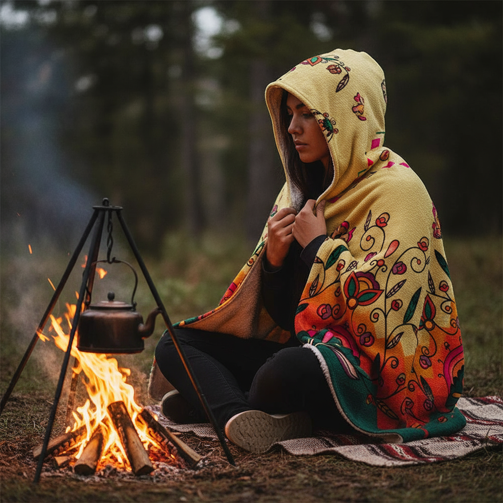 Maple Shine Ribbon Rose Hooded Blanket