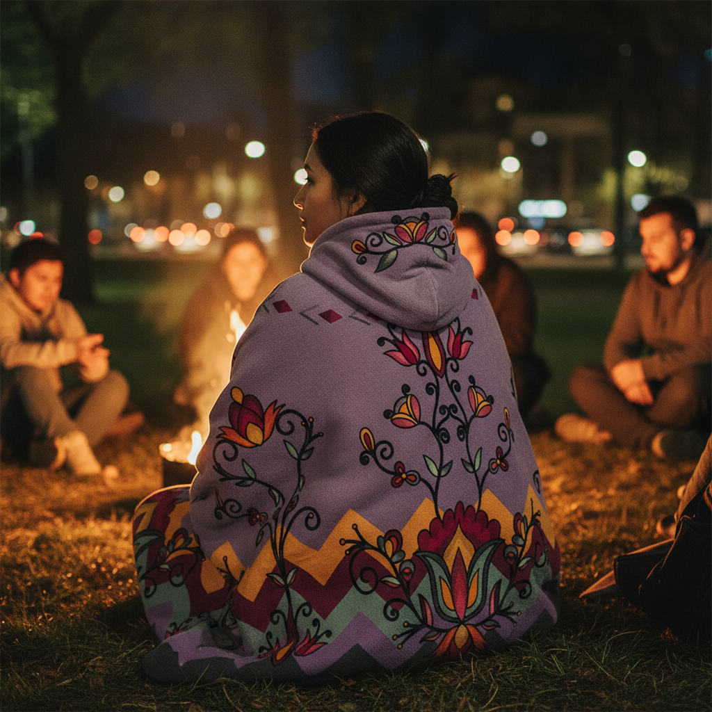 Crimson Drift Petals Hooded Blanket