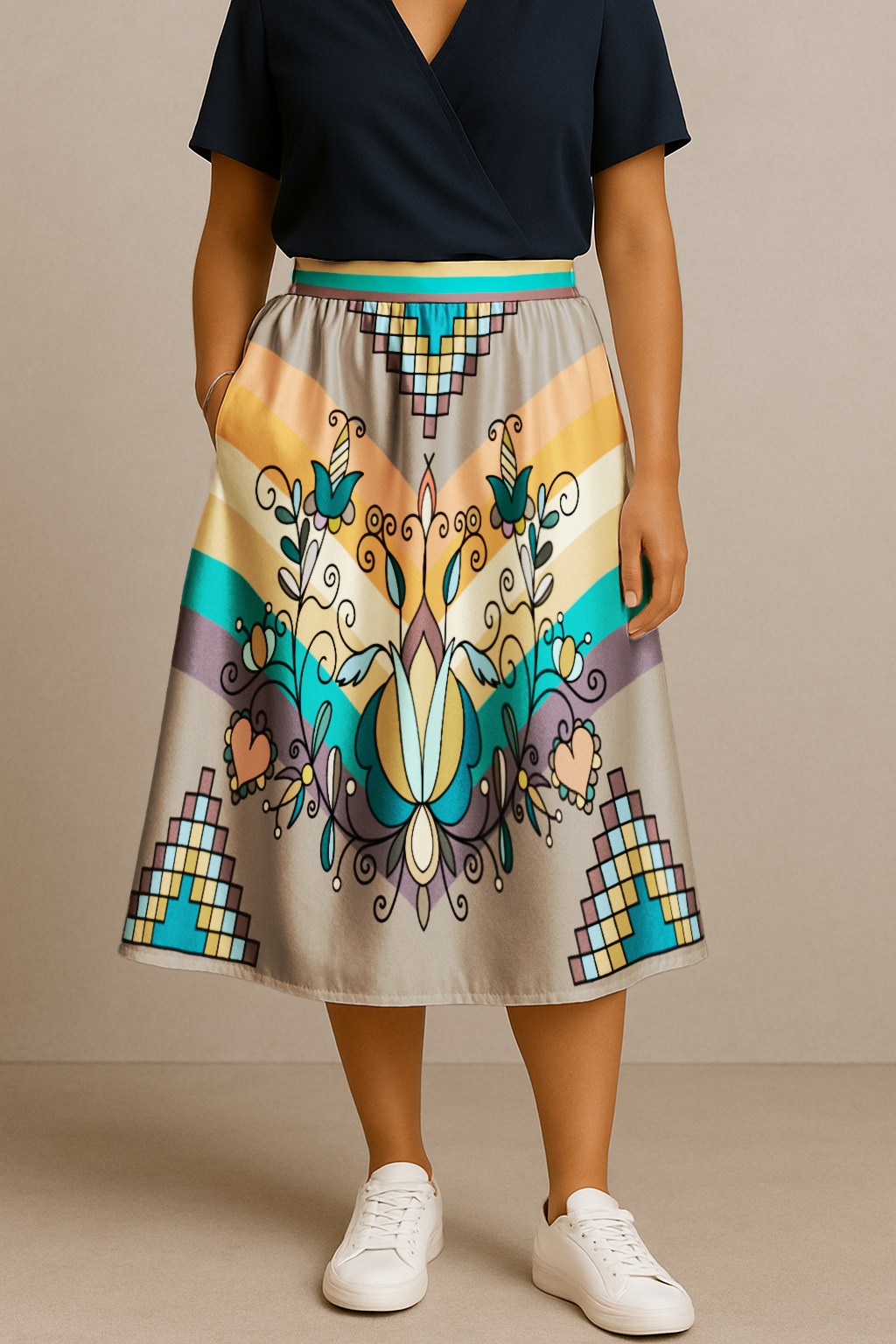 Sweet Grass Bloom Bright Midi Skirt