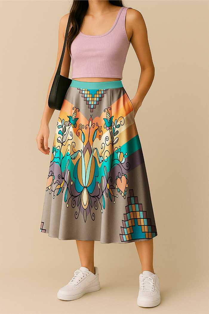 Sweet Grass Bloom Bright Luxe Midi Skirt