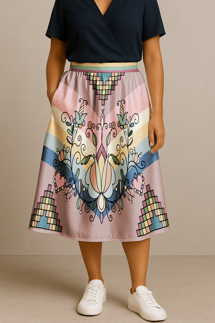 Sweet Grass Bloom Pastel Midi Skirt