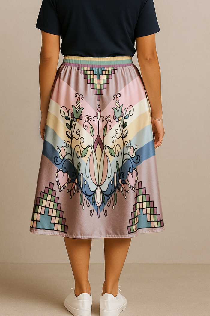 Sweet Grass Bloom Pastel Midi Skirt