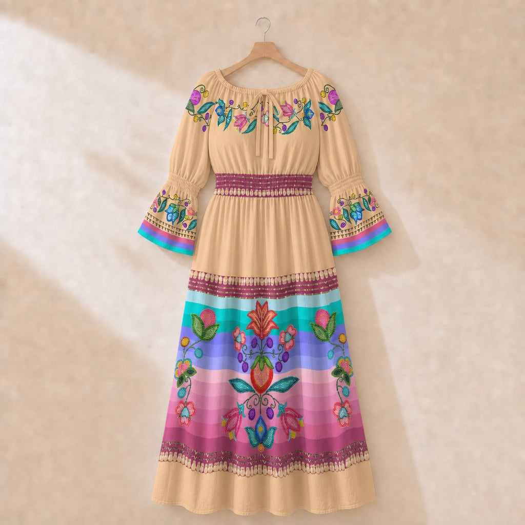 Sweet Offering Smocked Waist Peasant Dress - Cream 1
