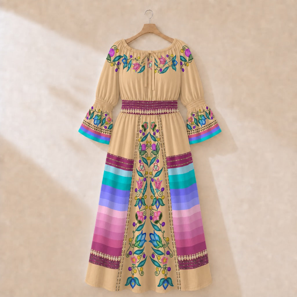 Sweet Offering Smocked Waist Peasant Dress - Cream 2