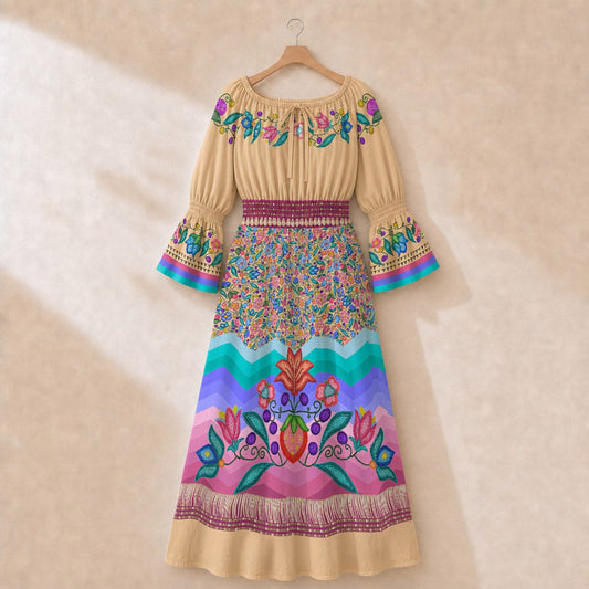 Sweet Offering Cream 3 Smocked Waist Peasant Dress