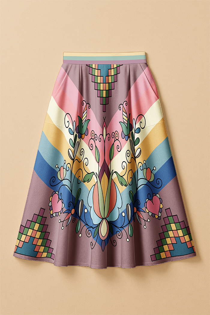 Sweet Grass Bloom Pastel Luxe Midi Skirt
