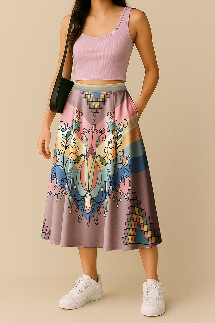 Sweet Grass Bloom Pastel Luxe Midi Skirt
