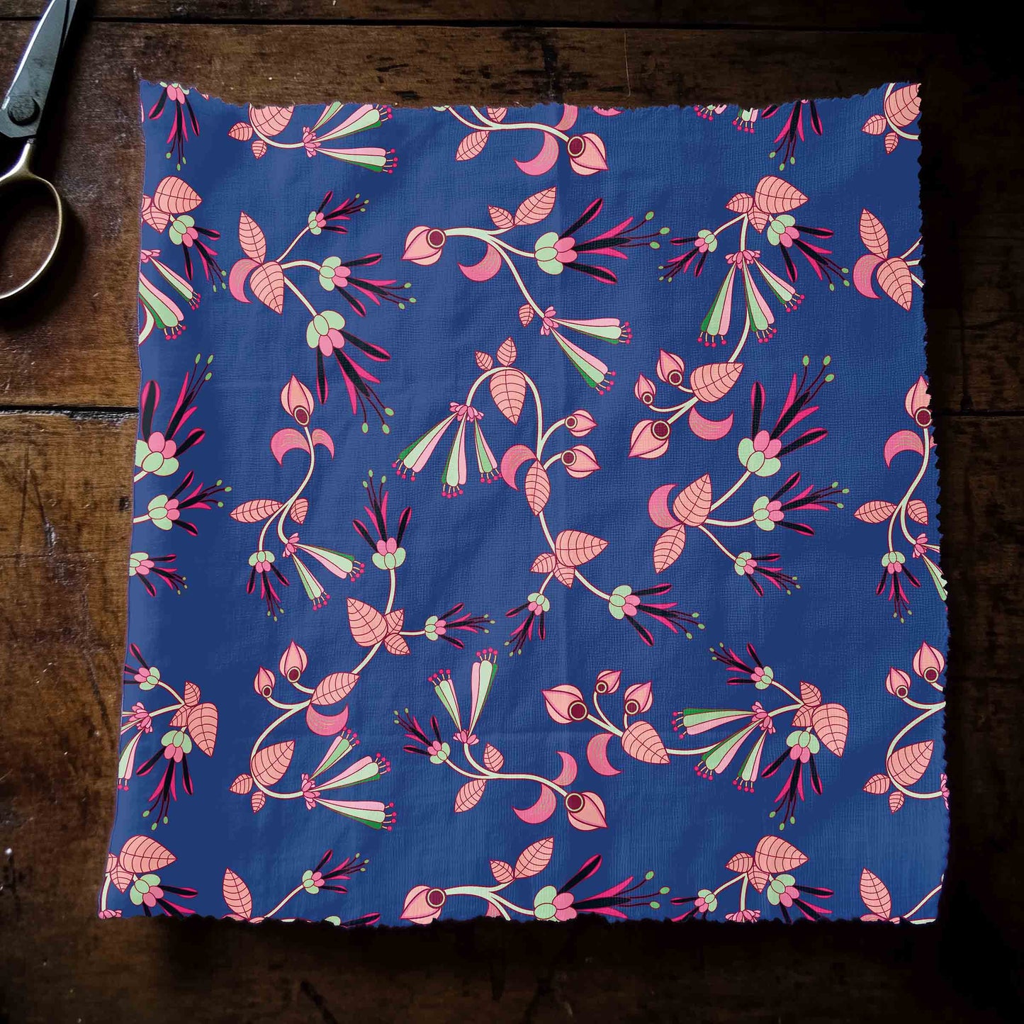 Swift Floral Peach Blue Fabric