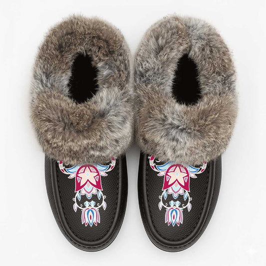 Northern Ember Brown Leather Mottled Fur Moccasin