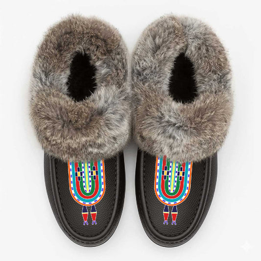 River Hold Brown Leather Mottled Fur Moccasin