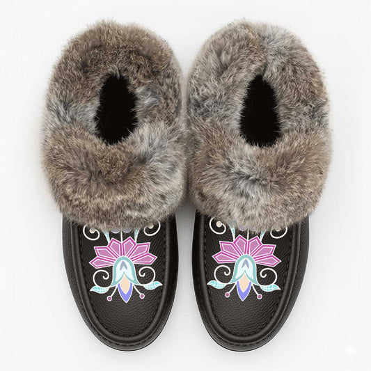 Moonlit Frost Brown Leather Mottled Fur Moccasin