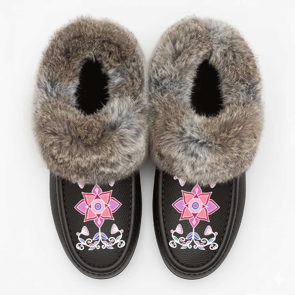 Frost Flower Circle Fur Moccasin