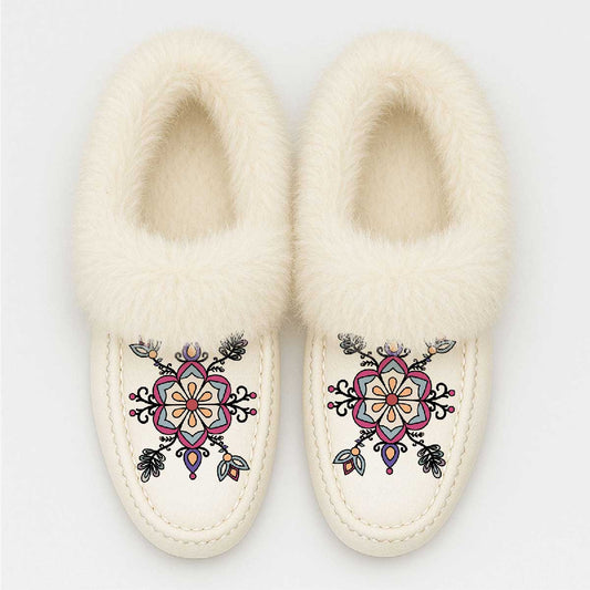 Aurora Petal Glow White Leather White Fur Moccasin