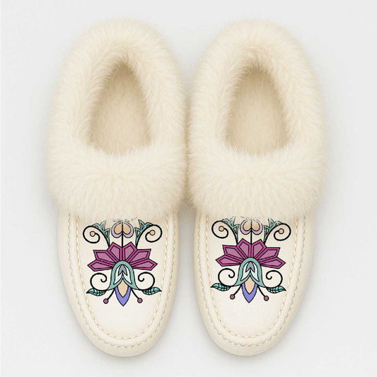 Moonlit Frost White Leather White Fur Moccasin