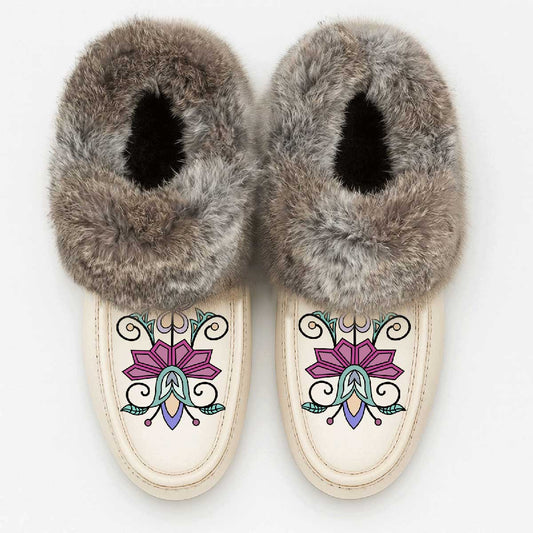 Moonlit Frost White Leather Mottled Fur Moccasin