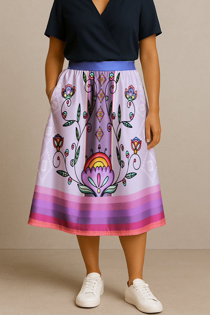Threaded Whispers Bright Midi Skirt