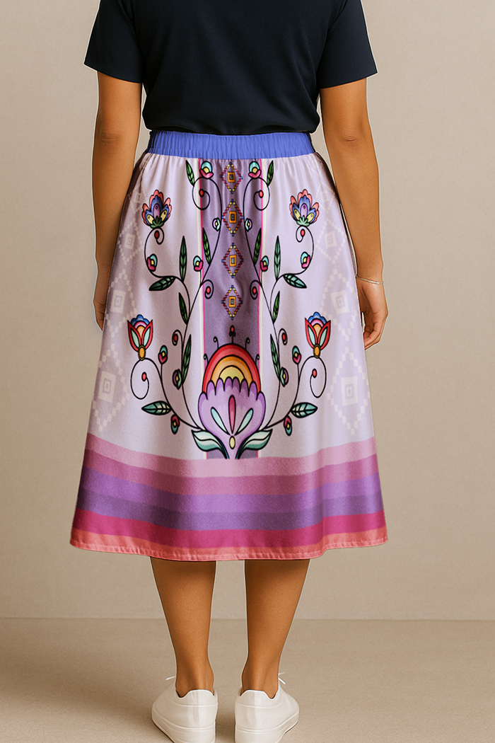 Threaded Whispers Bright Midi Skirt