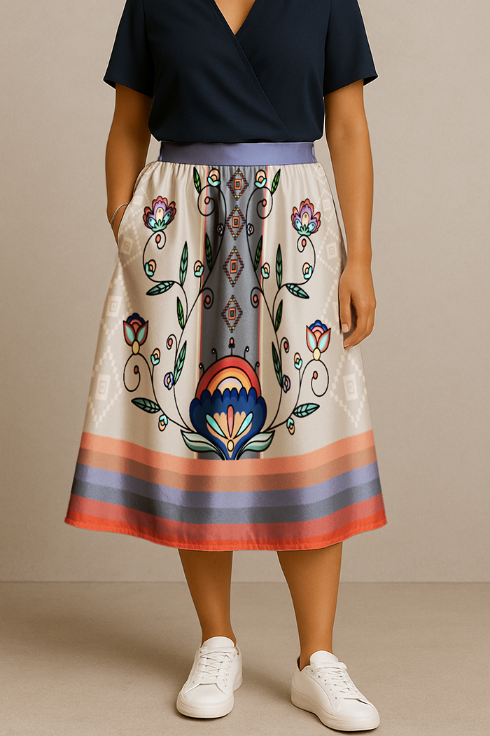 Threaded Whispers Earthy Midi Skirt