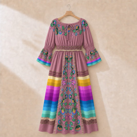 Turquoise Sunbeam Pink 2 Smocked Waist Peasant Dress