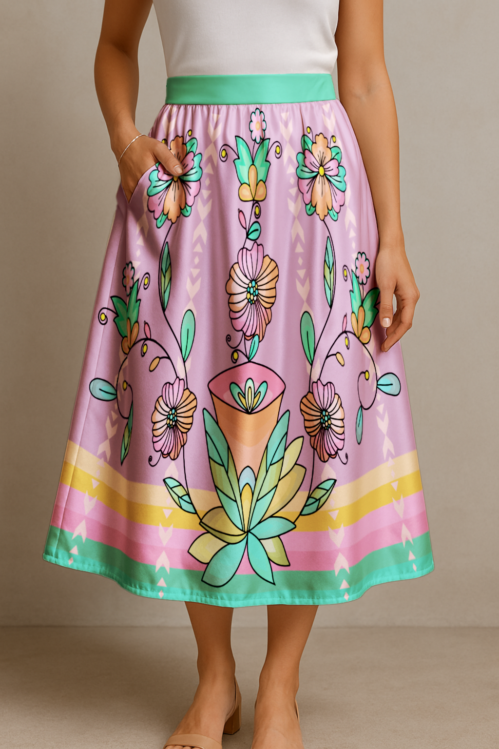 Whispers of the Willow Bright Midi Skirt
