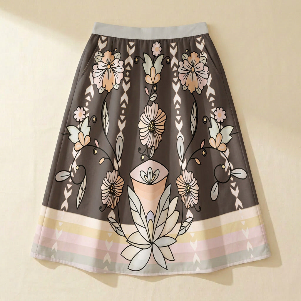 Whispers of the Willow Earthy Elastic Waist Pocket Midi Skirt