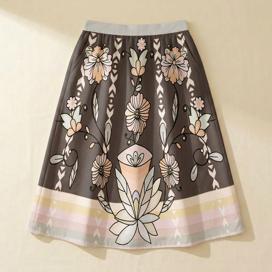 Whispers of the Willow Earthy Elastic Waist Pocket Midi Skirt
