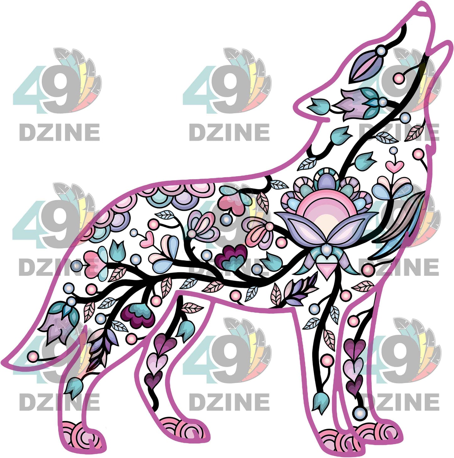 Floral Wolf Motif
