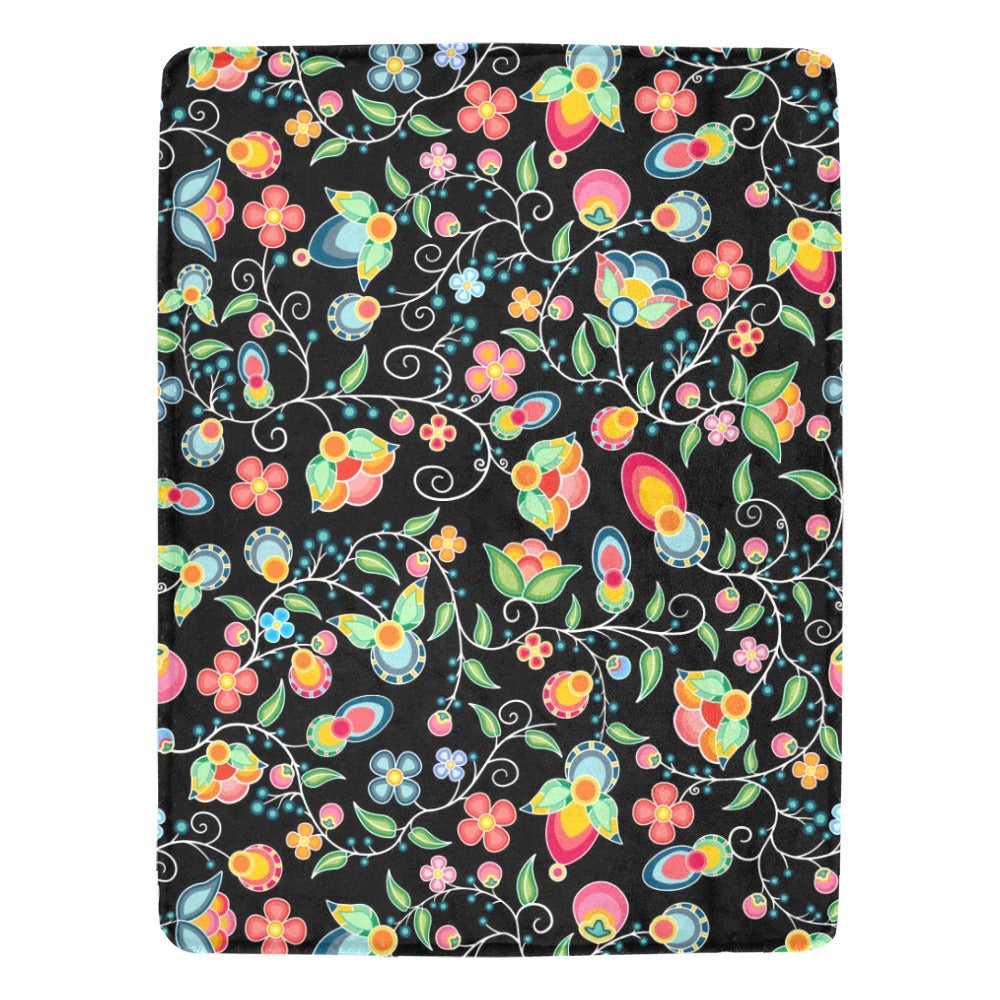 Floral Bounty Black X-Large Micro Fleece Blanket