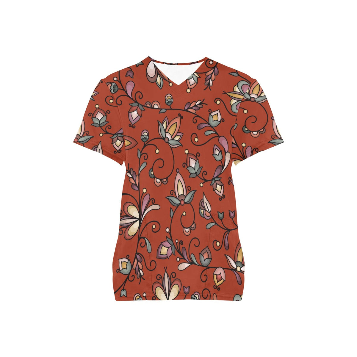 Burnt Sky Petals Red Scrub Top