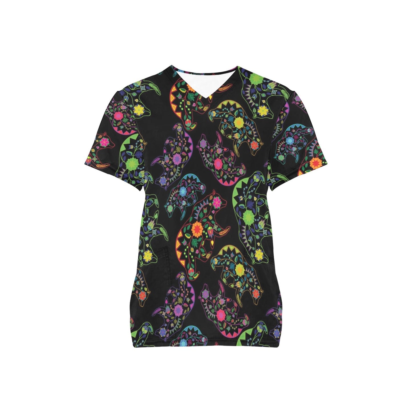 Neon Floral Bears Scrub Top