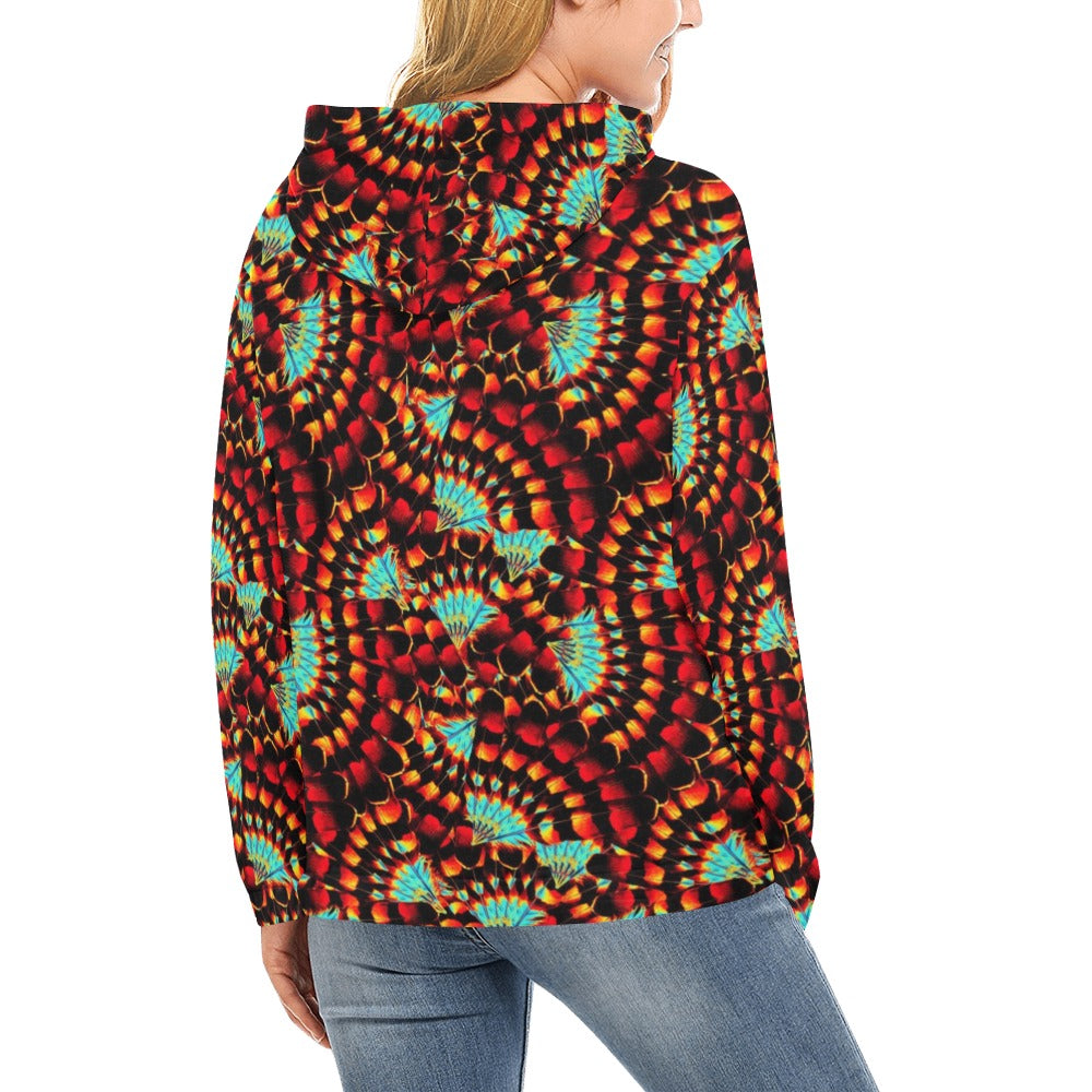 Hawk Feathers Fire and Turquoise Hoodie for Women