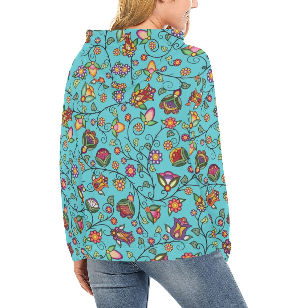 Heartbeat Petals Turquoise Hoodie for Women