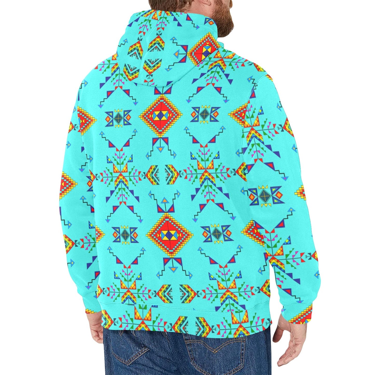 Buffalo Jump Turquoise Men's Long Sleeve Fleece Hoodie