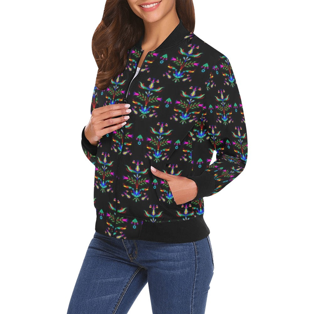 Dakota Damask Black Bomber Jacket for Women