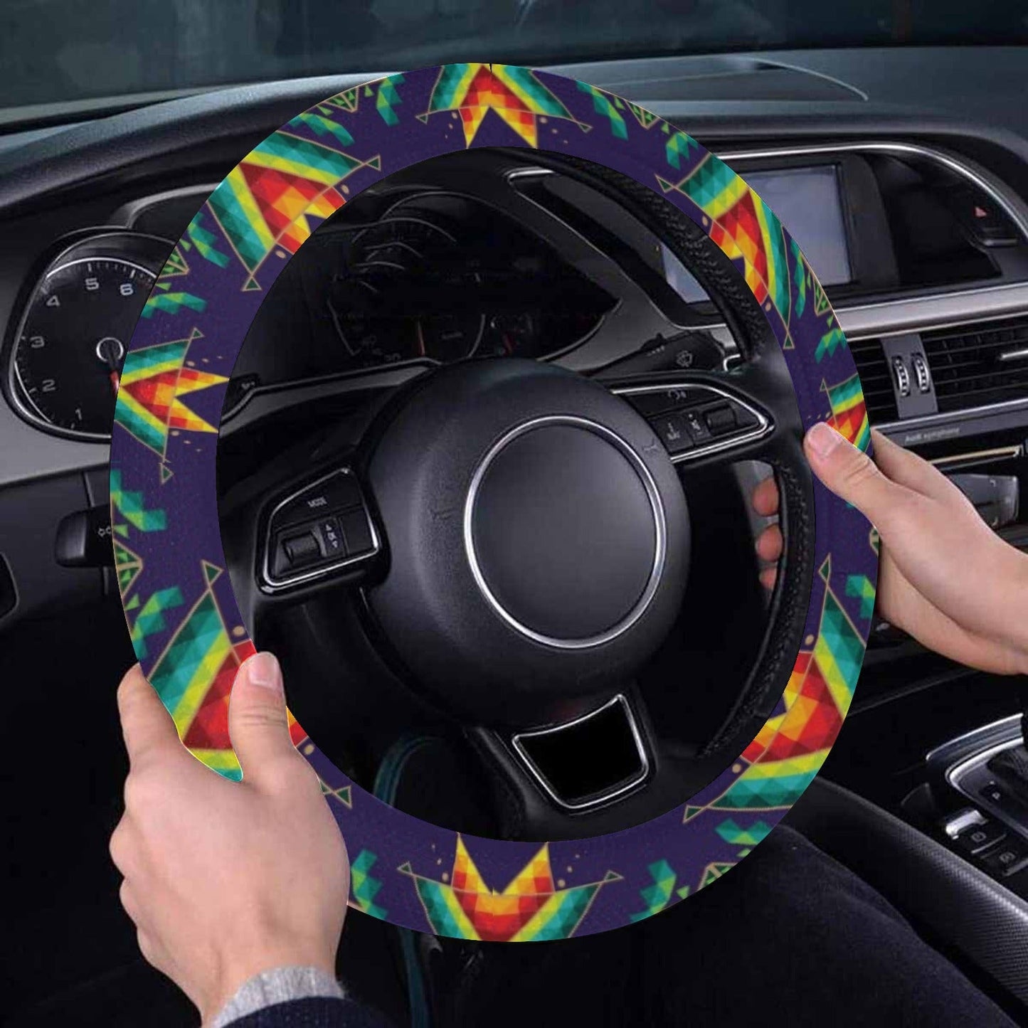 Dreams of Ancestors Indigo Steering Wheel Cover with Elastic Edge