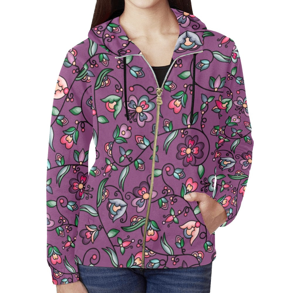 Amber Evening Garland Purple Full Zip Hoodie for Women
