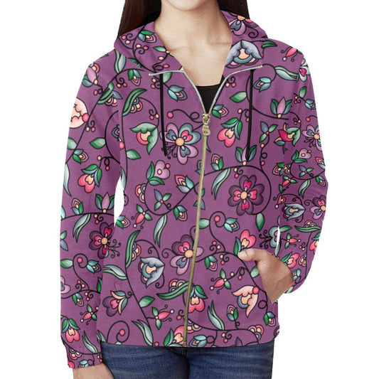 Amber Evening Garland Purple Full Zip Hoodie for Women