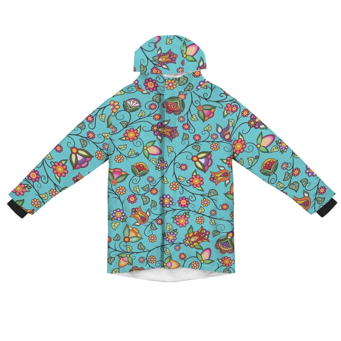 Heartbeat Petals Turquoise Unisex Sherpa Lined Hooded Coat