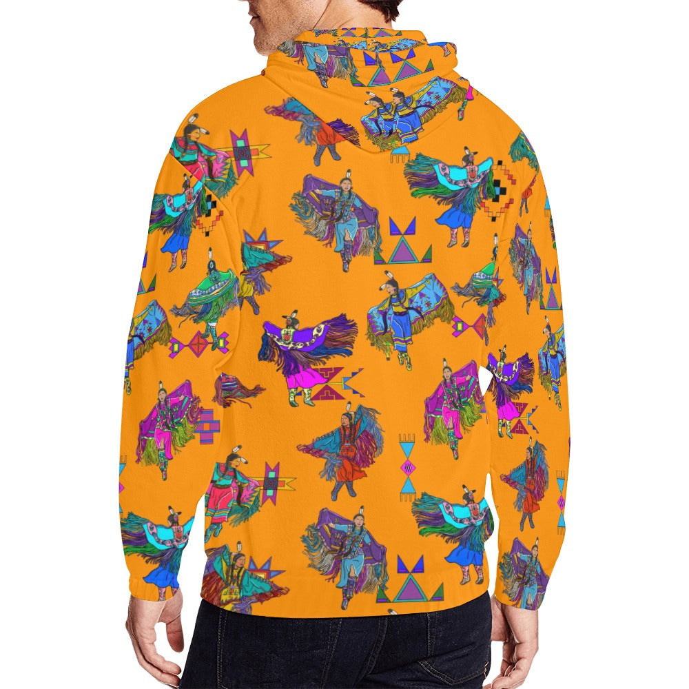 Women's Fancy Dancers Orange Men's Zipper Hoodie