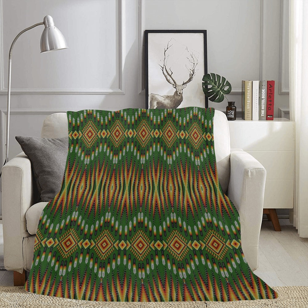 Fire Feather Green X-Large Micro Fleece Blanket