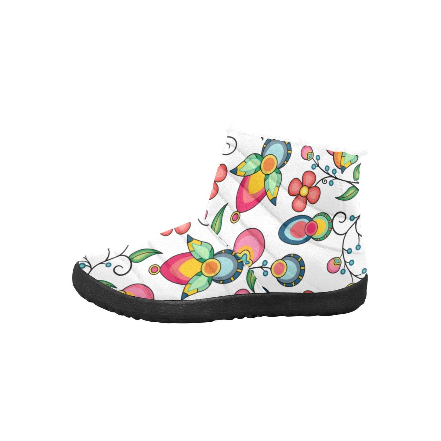 Floral Bounty White Women's Padded Winter Boot