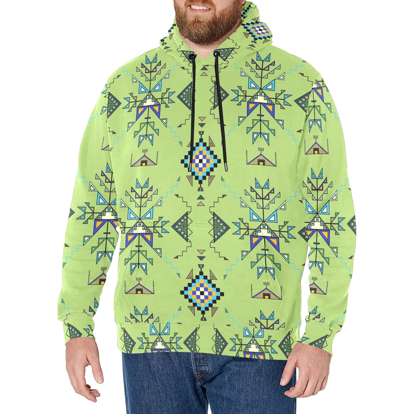 Bear Shield Green Men's Long Sleeve Fleece Hoodie