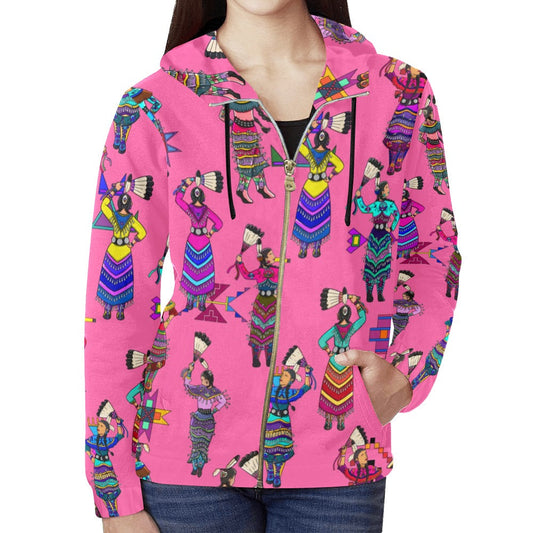 Women's Jingle Dancers Pink Full Zip Hoodie for Women