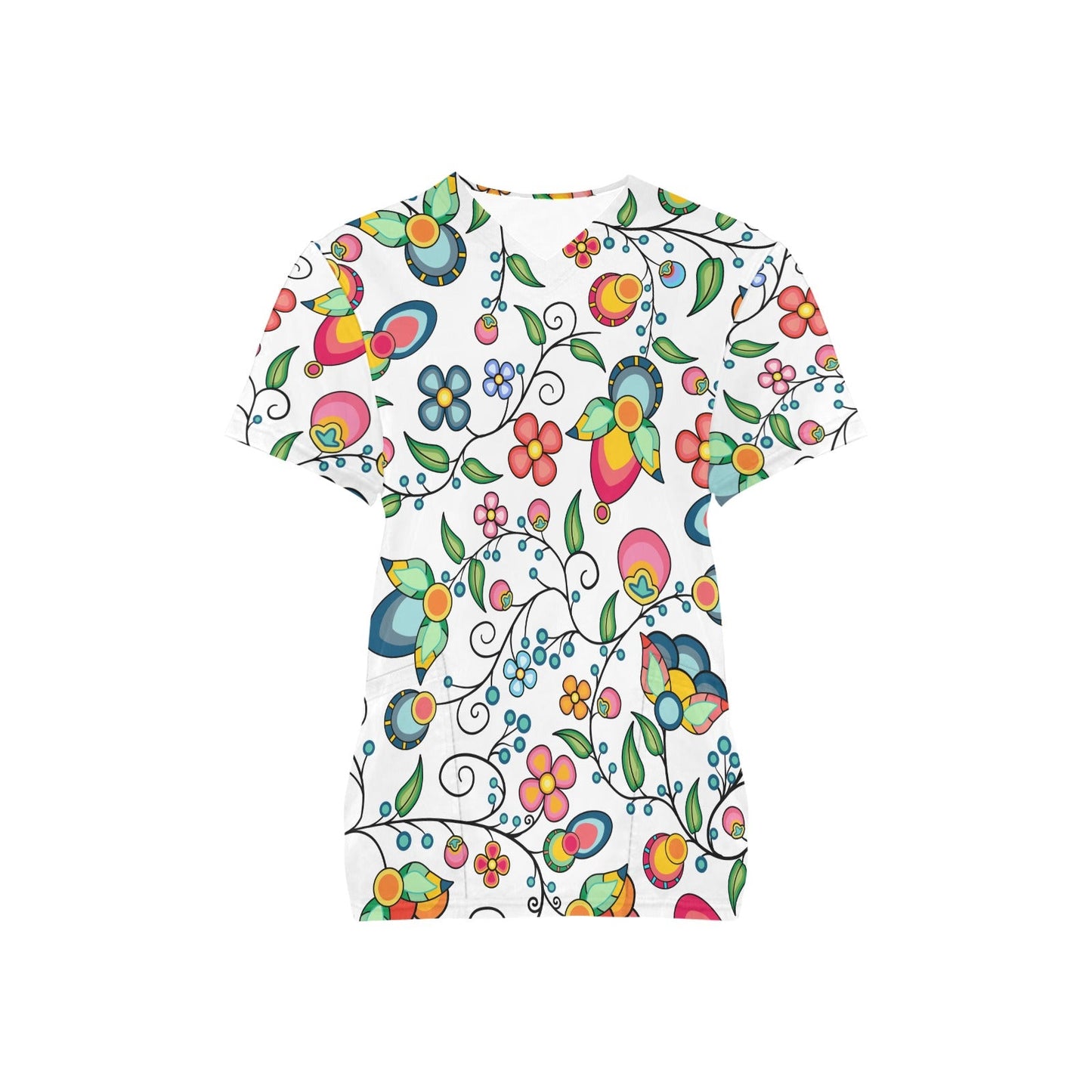 Floral Bounty White Scrub Top