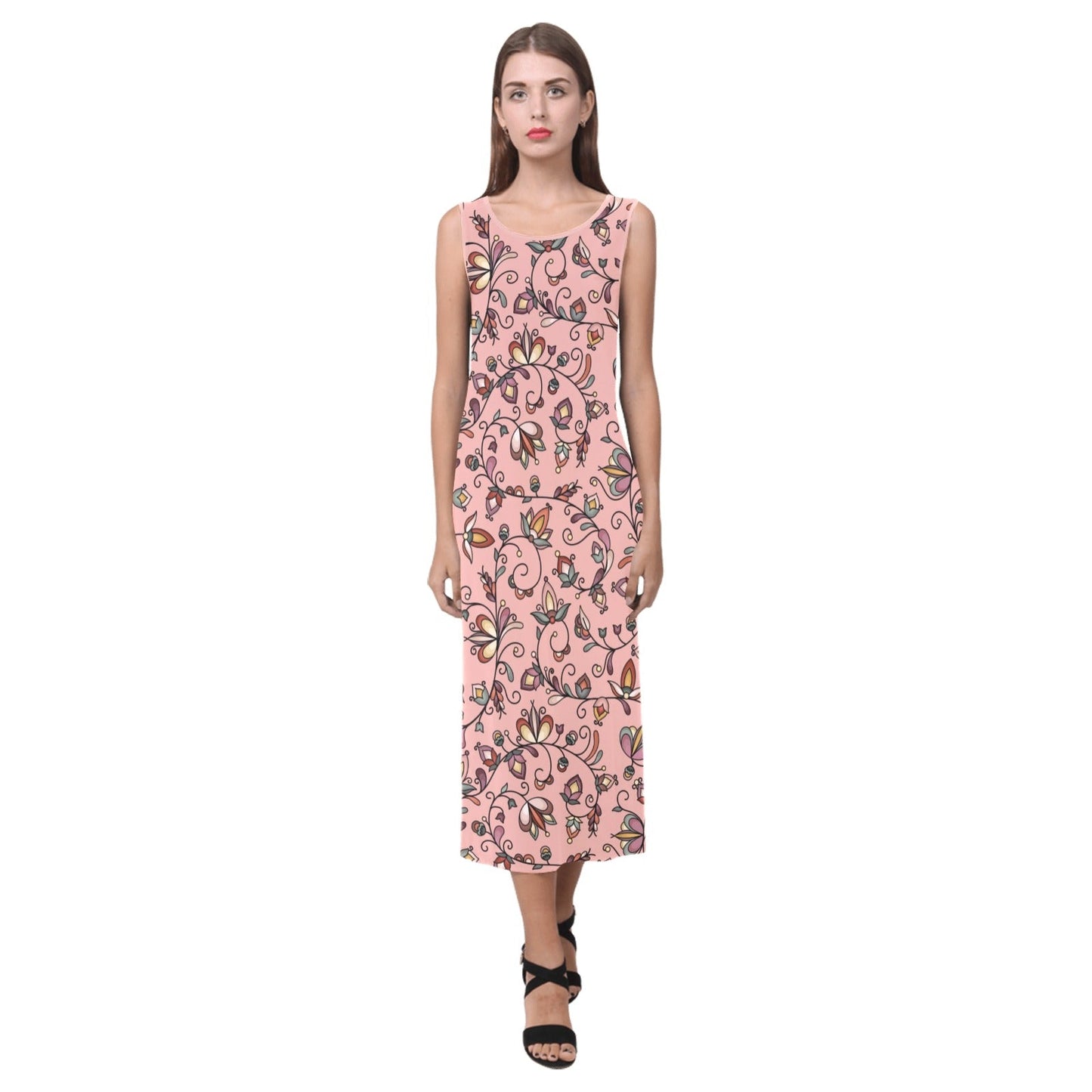 Burnt Sky Petals Peach Phaedra Sleeveless Open Fork Long Dress