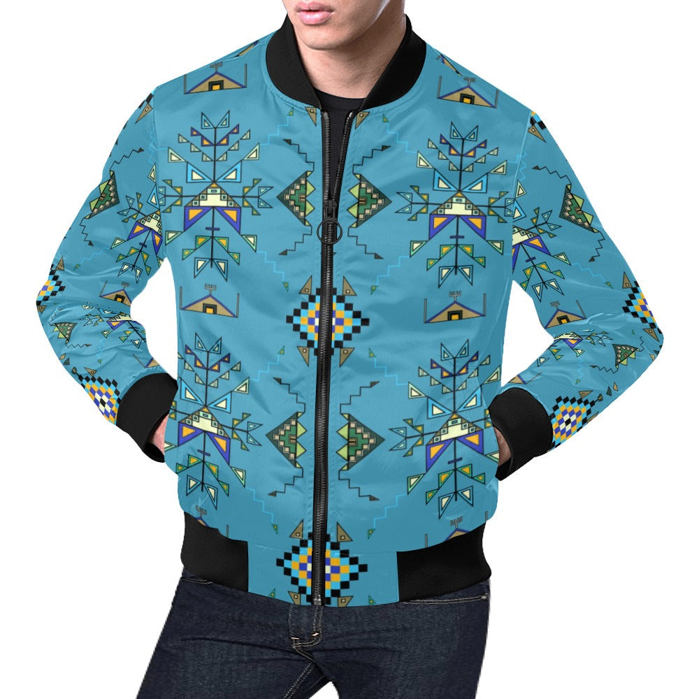 Bear Shield Blue Bomber Jacket for Men