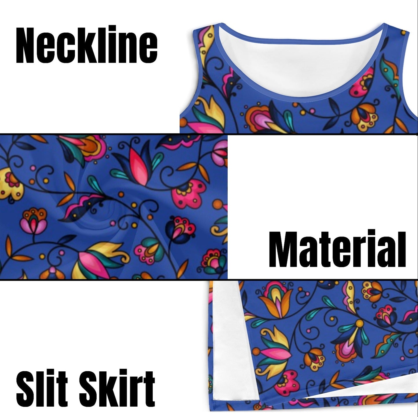 Copper Prairie Petals Blue Phaedra Sleeveless Open Fork Long Dress