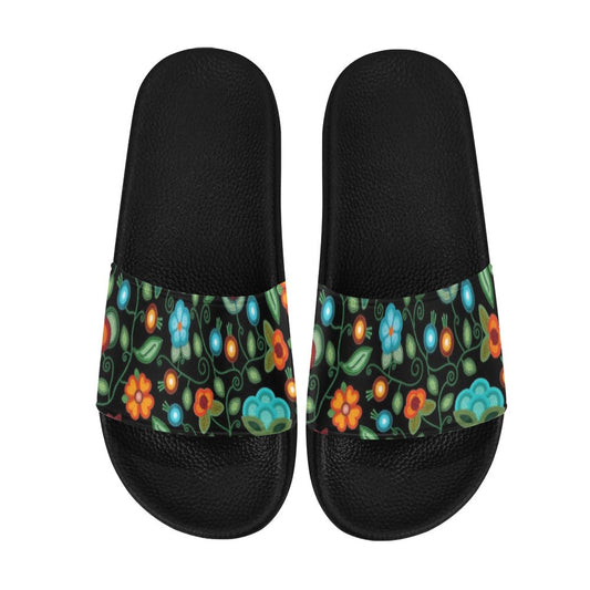 Prairie Fire Petals Black Slide Sandals